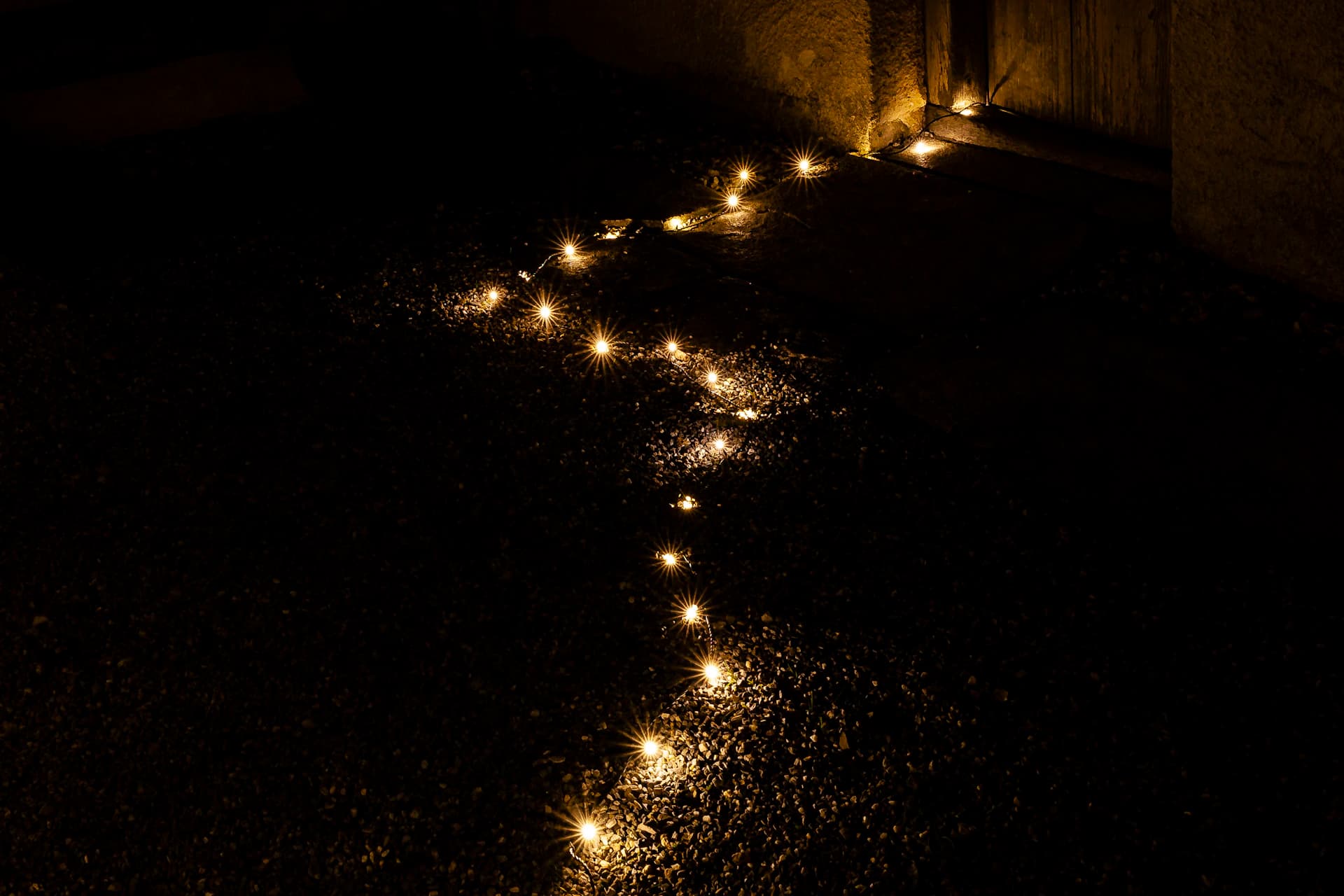 Completed outdoor lighting installation at dusk